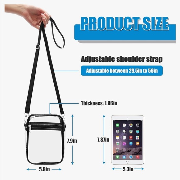 Clear Crossbody Bag with black Adjustable Strap - Picture 3 of 4